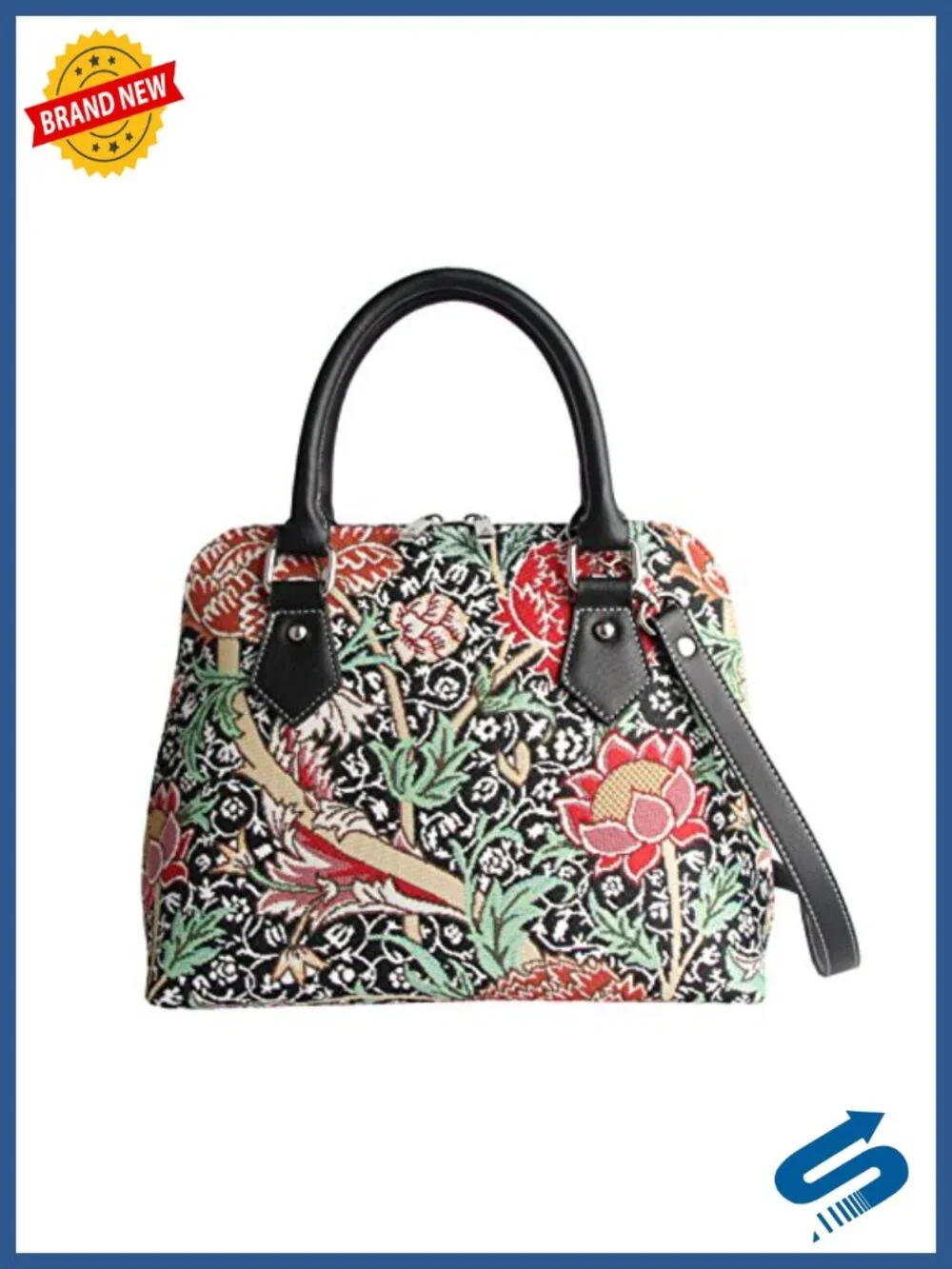 Woven Tapestry Faux Leather Crossbody Satchel Bag